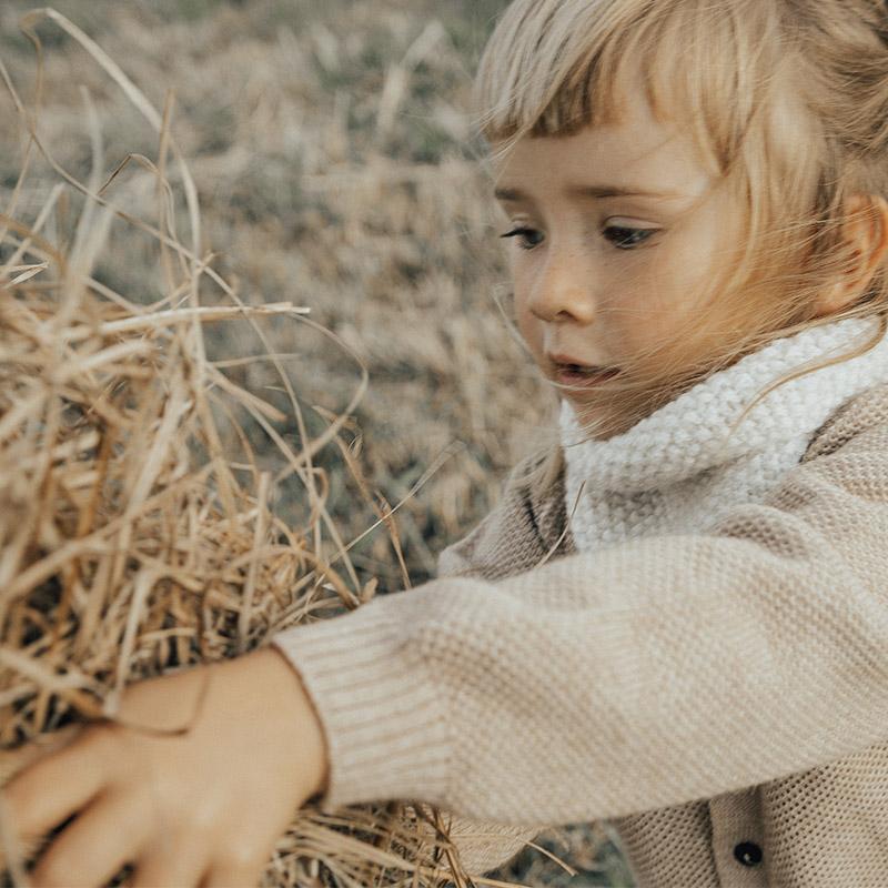 Alpaca/Cotton V-neck Cardigan 有機棉混羊駝毛 開襟衫 - Light brown（1-4y）