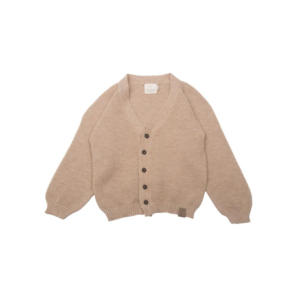 Alpaca/Cotton V-neck Cardigan 有機棉混羊駝毛 開襟衫 - Light brown（1-4y）